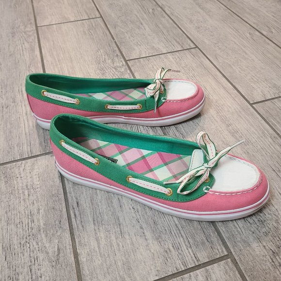 Sperry Shoes - Sperry Top-Sider Hailey pink and green women's loafers boat shoes size 8 M